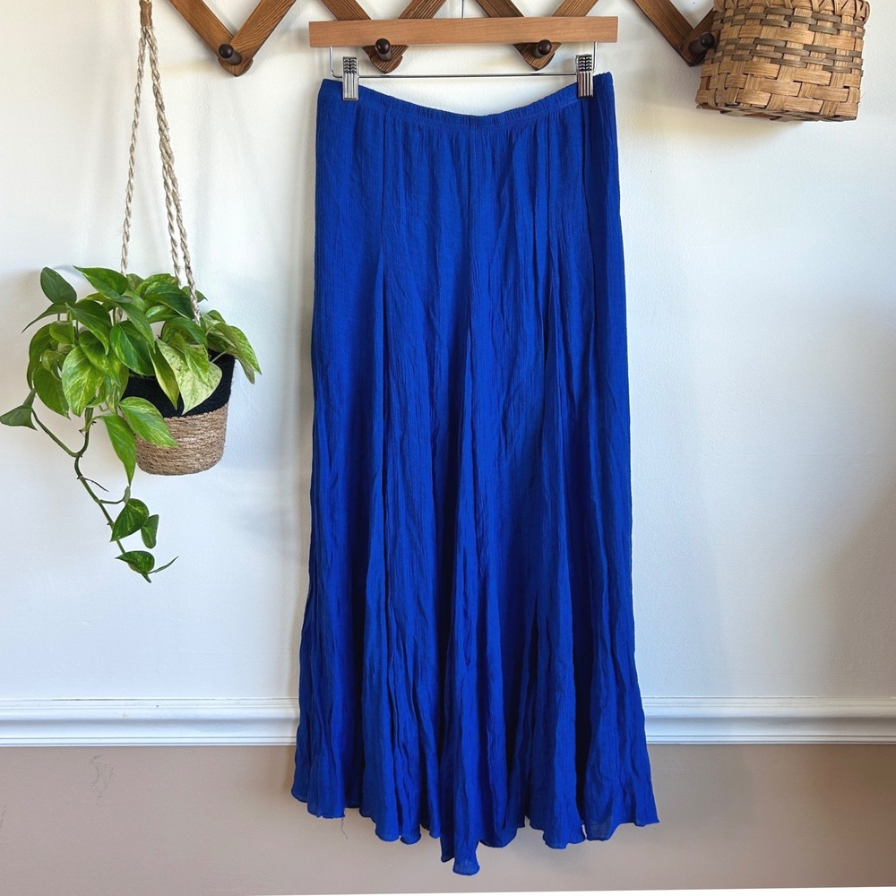 Hope & Harlow Royal Blue Crinkle Gauze Maxi Skirt Elastic Waist Small Boho